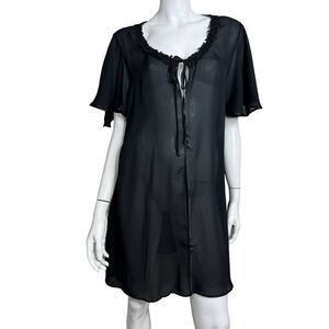 Woolworths Vintage Sheer Flowy Short Sleeves Black Midi Swimsuit Dress Coverup